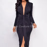 Midnight Allure Plunge Maxi Dress front view showing full-length maxi silhouette