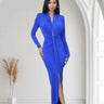 Midnight Allure Plunge Maxi Dress - Royal Blue front view showing full-length maxi silhouette