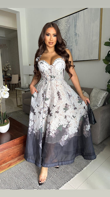 Midnight Bloom Corset Maxi Dress - Palazzo Couture Online
