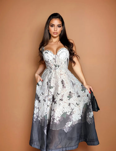 Midnight Bloom Corset Maxi Dress - Palazzo Couture Online