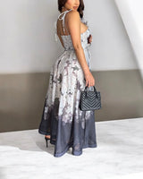 Midnight Bloom Corset Maxi Dress side view highlighting floor-length hemline