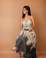 Elegant  corset maxi dress on model styled for evening event