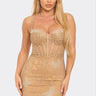 Midnight Butterfly Nude Mini Dress with Rhinestones front view showing mini dress silhouette