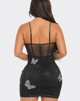 Midnight Butterfly Sparkle Mini Dress (Black) - Palazzo Couture Online
