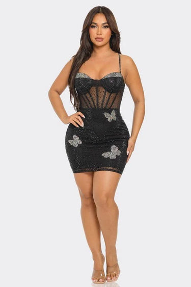 Women's Black mini dress elegant style back view