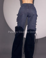 Midnight Cargo Flare Pants - Midnight Blue - Palazzo Couture Online