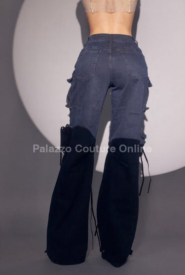 Midnight Cargo Flare Pants - Midnight Blue - Palazzo Couture Online