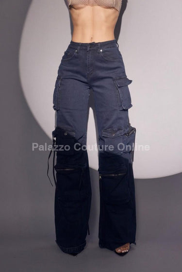 Midnight Cargo Flare Pants - Midnight Blue - Palazzo Couture Online