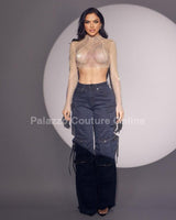 Midnight Cargo Flare Pants - Midnight Blue - Palazzo Couture Online