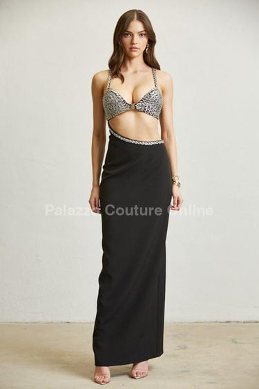Midnight Elegance Cut - Out Gown(Black) - Palazzo Couture Online