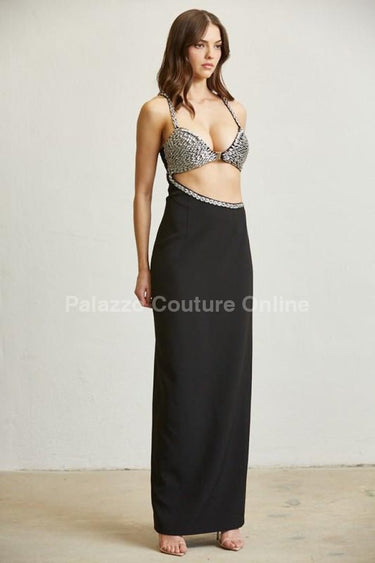 Midnight Elegance Cut - Out Gown(Black) - Palazzo Couture Online