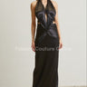 Midnight Elegance Pleated Satin Maxi Dress (Black) - Palazzo Couture Online
