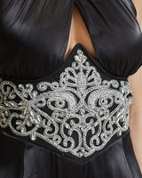 Wide-leg halter jumpsuit in black with structured bra support