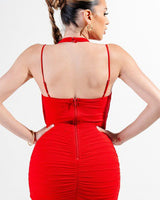 Midnight Muse Halter Lace Mini Dress - Red - Palazzo Couture Online