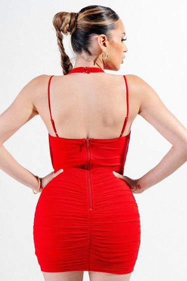 Midnight Muse Halter Lace Mini Dress - Red - Palazzo Couture Online