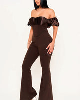 Midnight Muse Off - Shoulder Corset Jumpsuit - Chocolate - Palazzo Couture Online