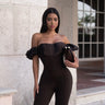 Midnight Muse Off - Shoulder Corset Jumpsuit - Chocolate - Palazzo Couture Online