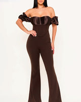 Midnight Muse Off - Shoulder Corset Jumpsuit - Chocolate - Palazzo Couture Online
