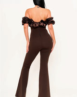 Midnight Muse Off - Shoulder Corset Jumpsuit - Chocolate - Palazzo Couture Online