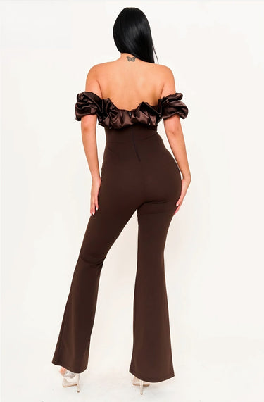 Midnight Muse Off - Shoulder Corset Jumpsuit - Chocolate - Palazzo Couture Online