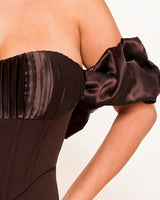 Midnight Muse Off - Shoulder Corset Jumpsuit - Chocolate - Palazzo Couture Online