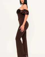 Midnight Muse Off - Shoulder Corset Jumpsuit - Chocolate - Palazzo Couture Online