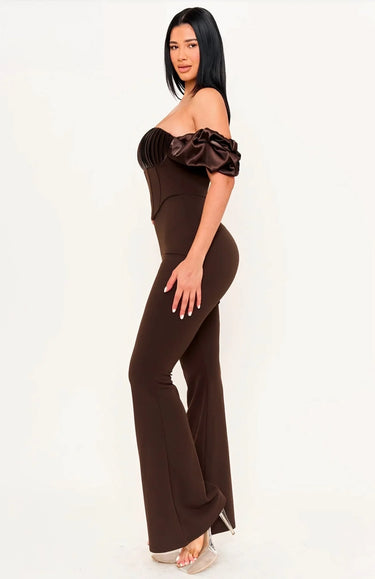 Midnight Muse Off-Shoulder Corset Jumpsuit - Chocolate - women's fashion jumpsuit for every occasion