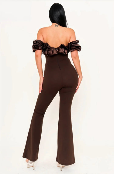 Midnight Muse Off-Shoulder Corset Jumpsuit - Chocolate - chic one-piece by Palazzo Couture