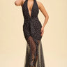 Midnight Muse Polka Dot Ruffle Maxi Dress – Black/White front view showing full-length maxi silhouette