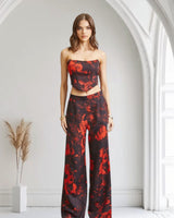 Midnight Rose Corset Pant Set - BlackRed - Palazzo Couture Online