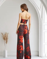 Midnight Rose Corset Pant Set - BlackRed - Palazzo Couture Online