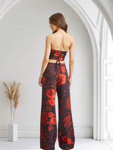 Midnight Rose Corset Pant Set - BlackRed - Palazzo Couture Online