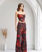 Women's Blackred pant set corset style back view