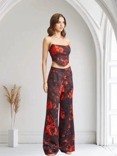 Women's Blackred pant set corset style back view