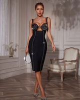 Midnight Rose Embellished Bandage Midi Dress - Palazzo Couture Online