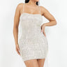Midnight Sparkle Pearl Fringe Mini Dress - Silver front view showing mini dress silhouette