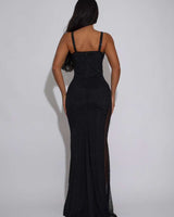 Midnight Stardust Rhinestone High - Slit Maxi Dress - Black - Palazzo Couture Online