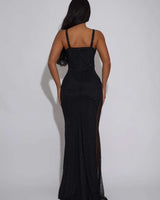 Women's Black maxi dress slit style back view
