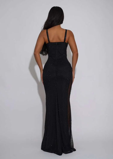 Women's Black maxi dress slit style back view
