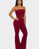 Midnight Temptation Mesh Jumpsuit - Wine - Palazzo Couture Online