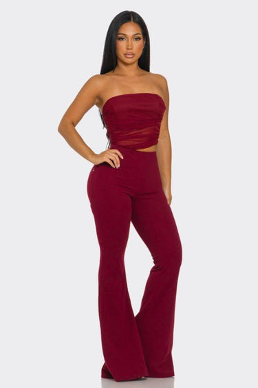 Midnight Temptation Mesh Jumpsuit - Wine - Palazzo Couture Online