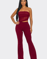 Midnight Temptation Mesh Jumpsuit - Wine - Palazzo Couture Online