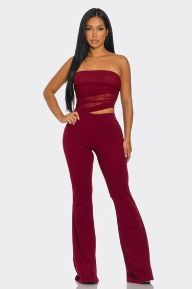 Midnight Temptation Mesh Jumpsuit - Wine - Palazzo Couture Online