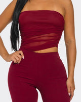 Midnight Temptation Mesh Jumpsuit - Wine - Palazzo Couture Online
