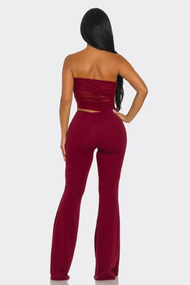 Midnight Temptation Mesh Jumpsuit - Wine - Palazzo Couture Online