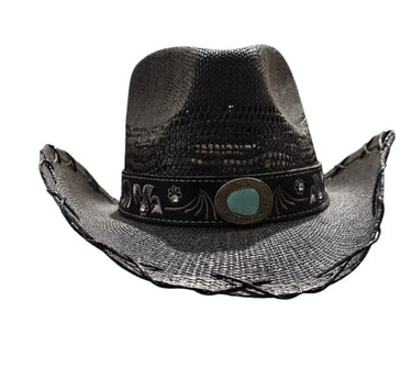 Midnight Rodeo Black Straw Hat with Western Band - front view
