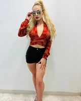 milan red crop top geometric pattern detail