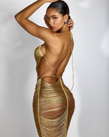 Mirage Drape Cover Up Maxi Dress - Gold - Palazzo Couture Online