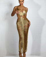 Mirage Drape Cover Up Maxi Dress - Gold - Palazzo Couture Online