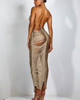Mirage Drape Cover - Up Maxi Dress - Khaki - Palazzo Couture Online